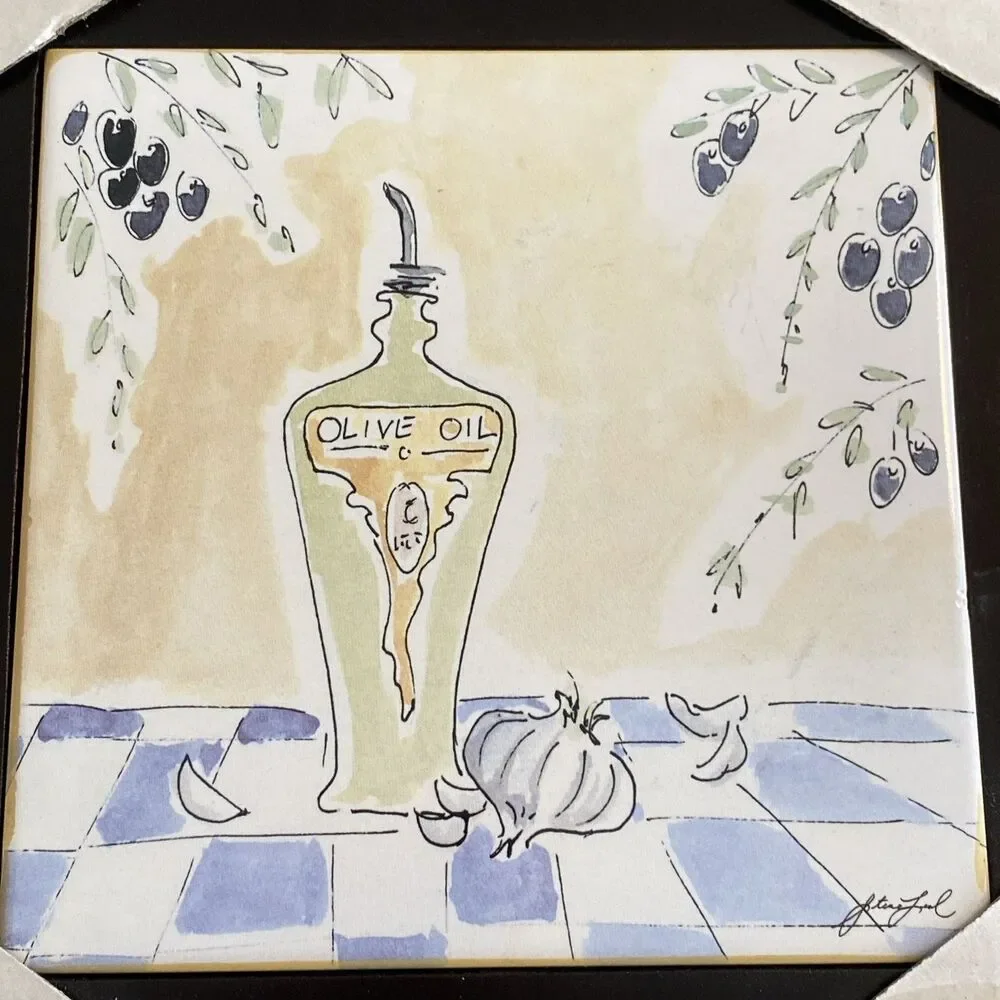 Vtg Sarina Tile Wall Art 8x8 Italian Olive Oil Bottle Kitchen Still Life Decor